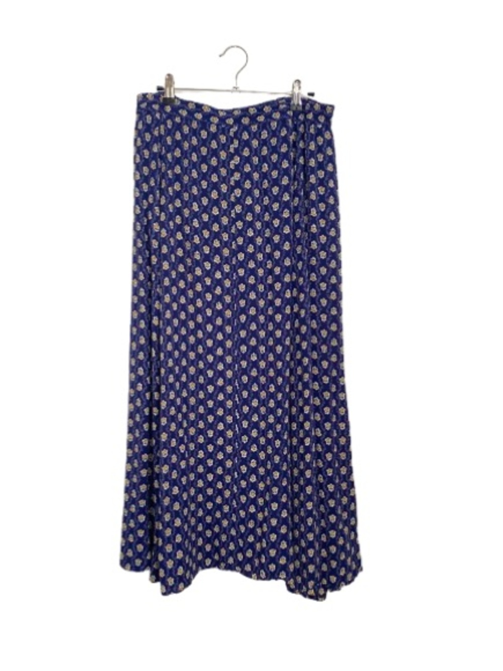 L.L. Bean Navy Blue Floral Elastic Waist Maxi Skirt Size L